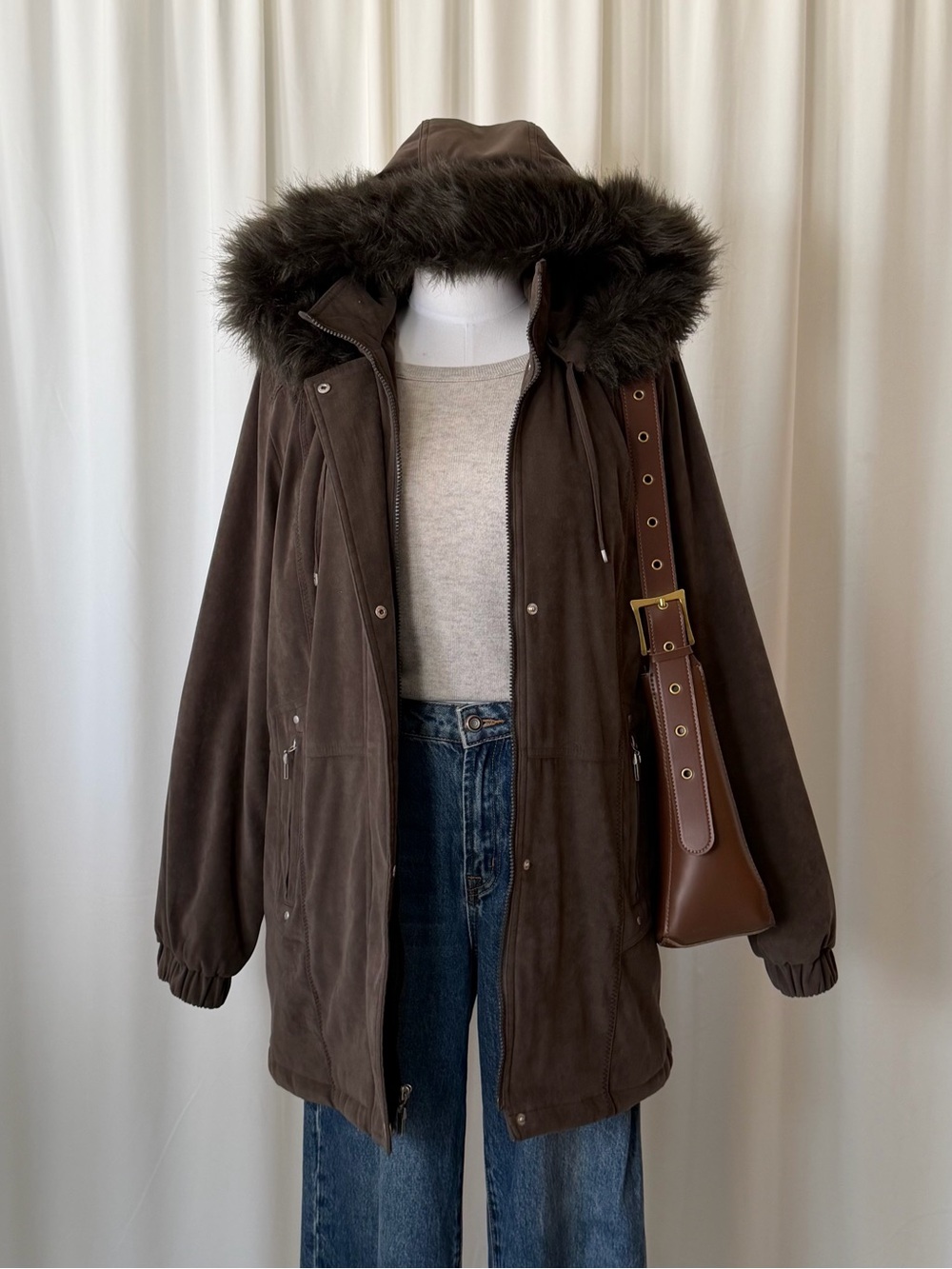 Classic Elements Hooded Parka Jacket/Winter Coat Faux Fur Trim size medium.